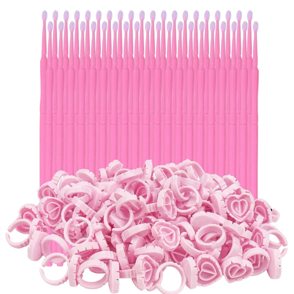100 Anel Batoque Porta Cola + 100 Microbrush Cotonete Para Extensão De Cílios