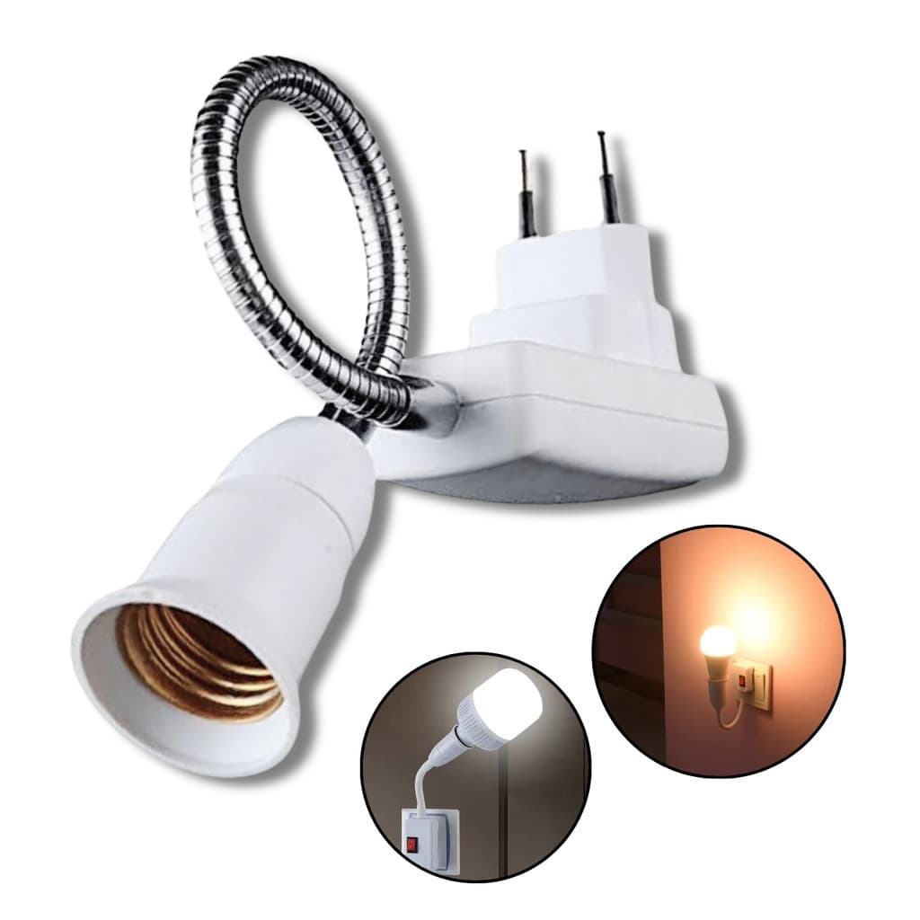 Soquete C/ Tomada Bocal E27 Bivolt 20cm Flexível Lâmpada Luz Quarto Sala Abajur Cozinha Botão Liga