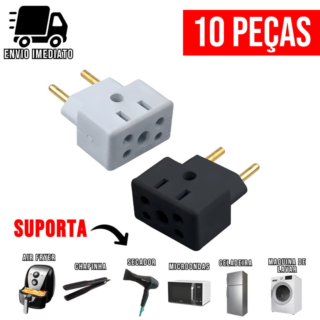 Adaptador de Tomada Ultra Resistente para Secador Air Fryer Microondas Geladeira Benjamin Bivolt