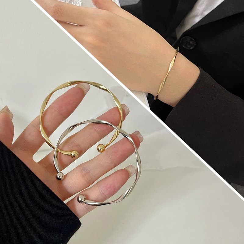 Elegante Pulseira Aberta Ondulada Sólida Joias Versáteis Para Casais Uso Diário Moda Bracelete