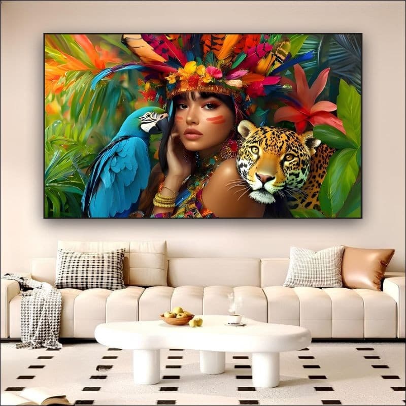 Quadro Decorativo Lançamento Indígena Amazônia Arte Colorida Full HD
