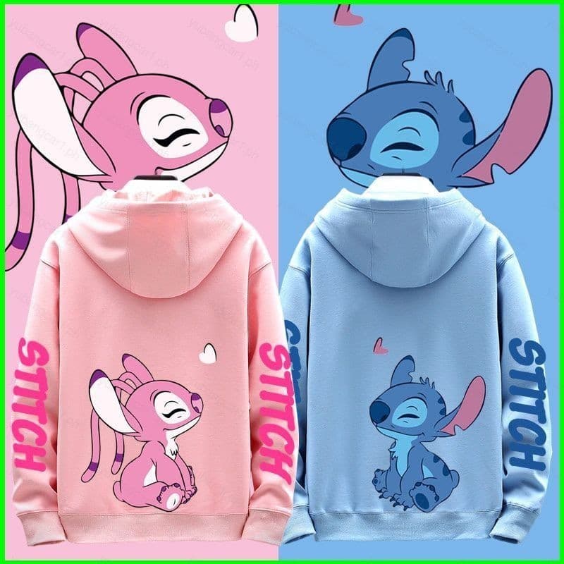 Casal Stitch Suas Roupas Com Capuz Anime Moletom Unissex Manga Comprida Top Cosplay ( 1 Peça )