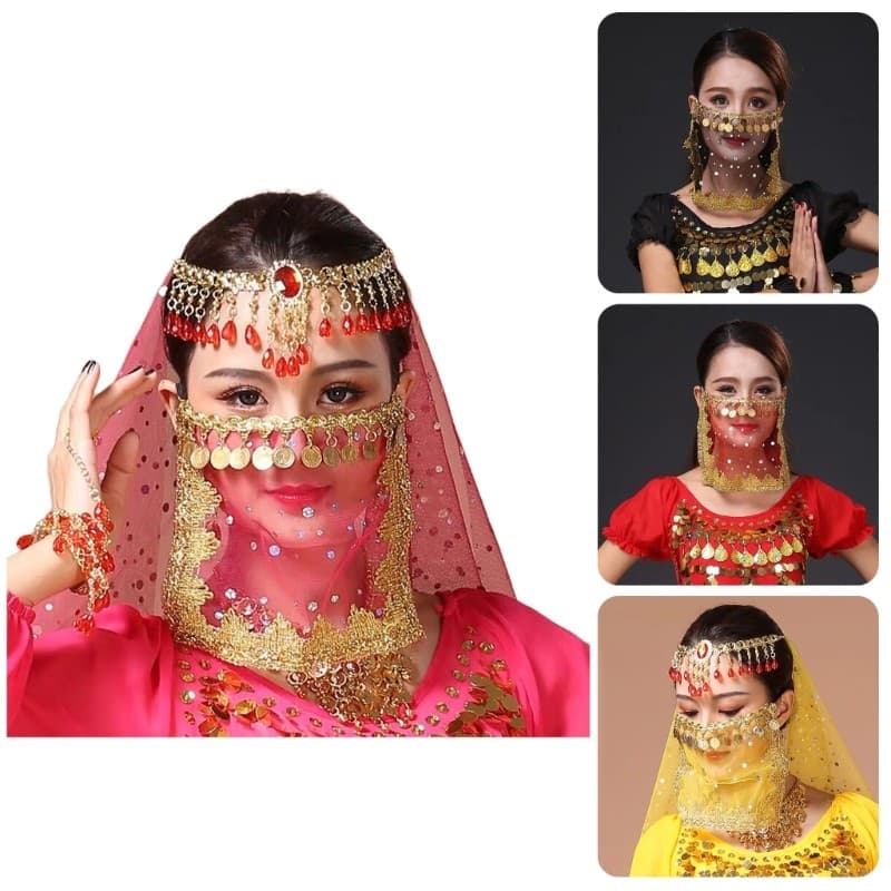 Conheça Mulher Dança Do Ventre Tribal Rosto Véu Traje De Halloween Cosplay Meia Face
