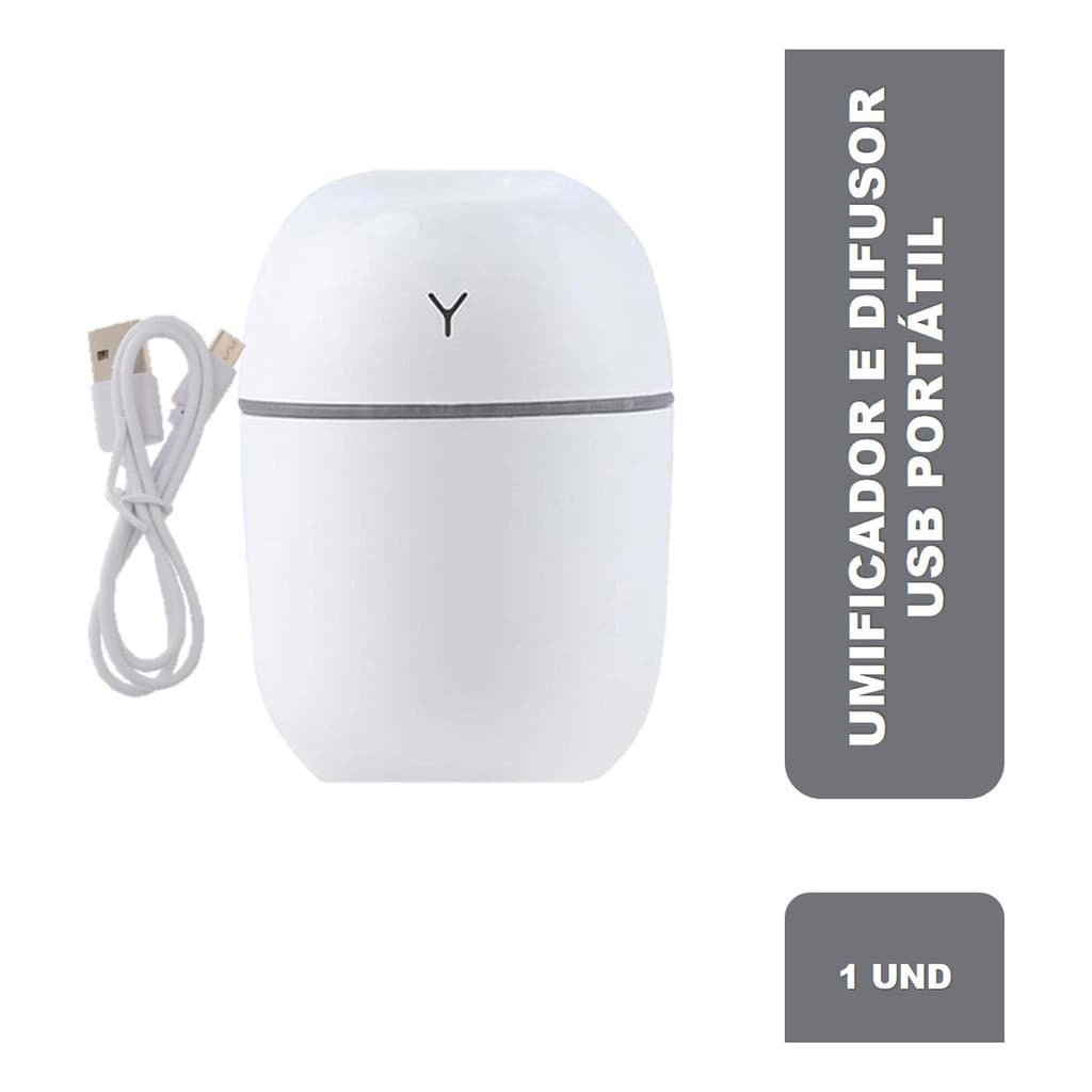Umidificador E Difusor Essencias Branco Usb Portátil C/ Led