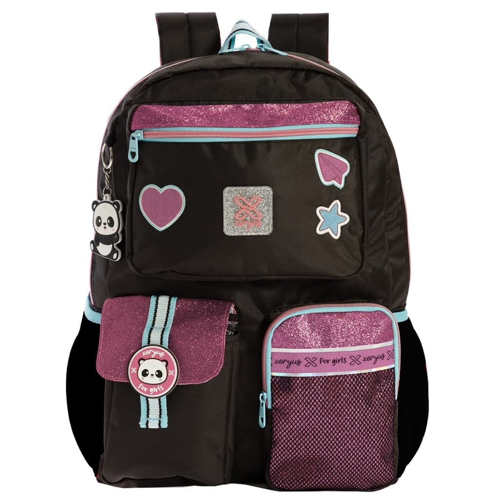 Mochila Costas Com Glitter Bolsa Escolar Com Chaveiro Duplo