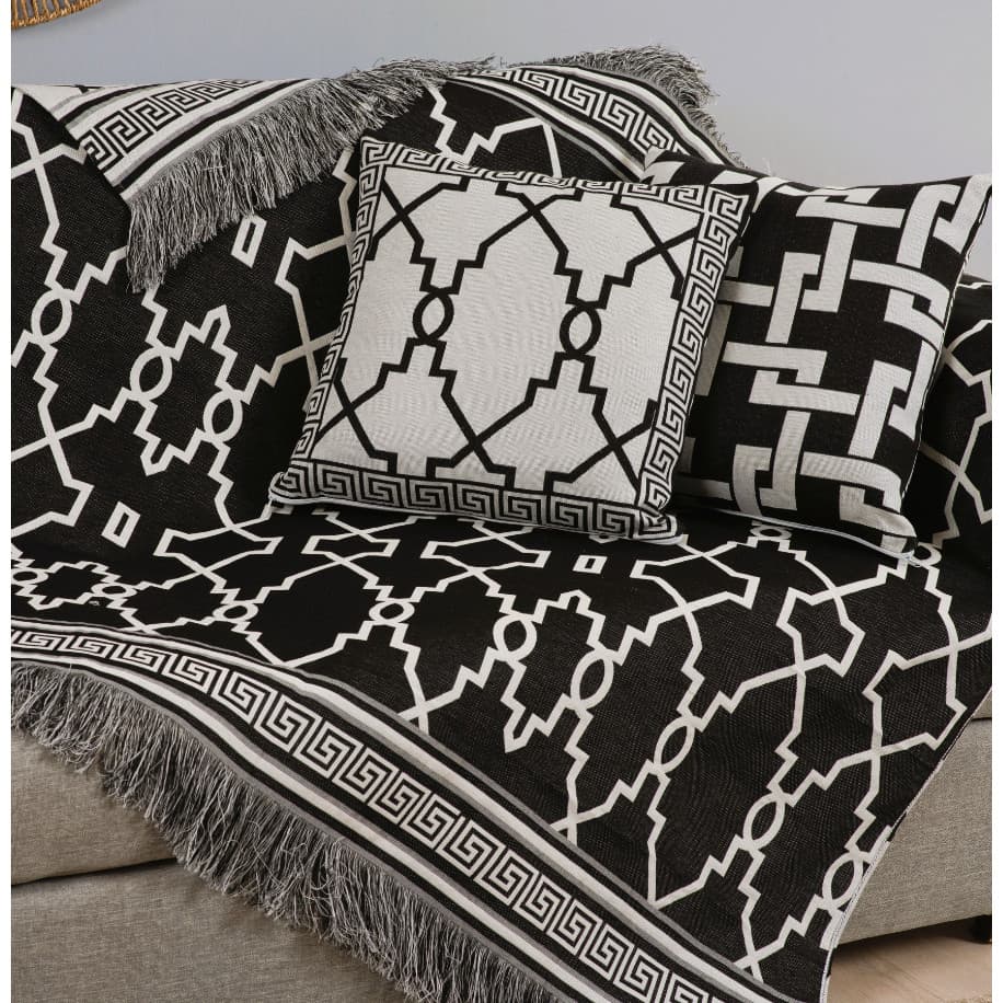 Kit 5 Peças Xale para Sofá e Almofadas Cheias, em Tecido Jacquard
