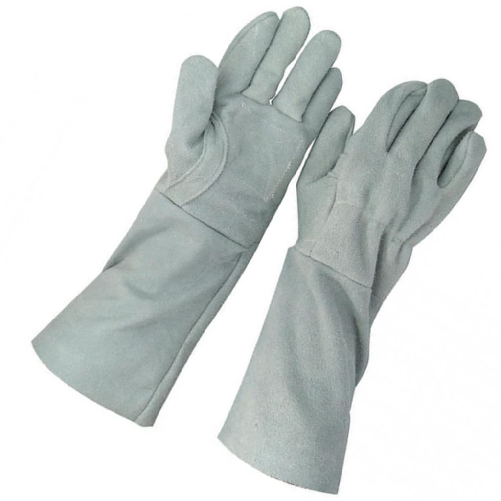 Luva Raspa Cano Longo Punho 20cm Couro Reforçada Pedreiro Soldador Top Resistente Super Macia