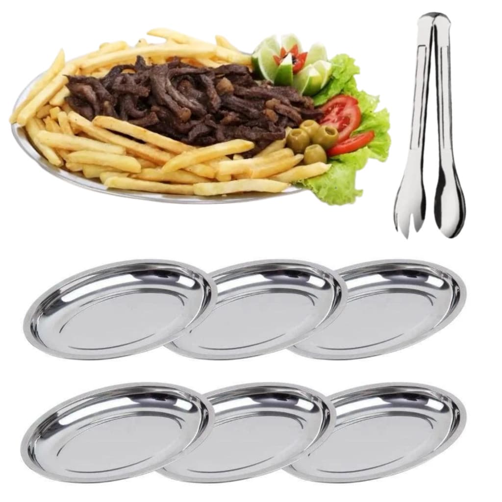 Bandeja Travessa e Pegador em Inox 30cm e 20cm para Servir com Praticidade