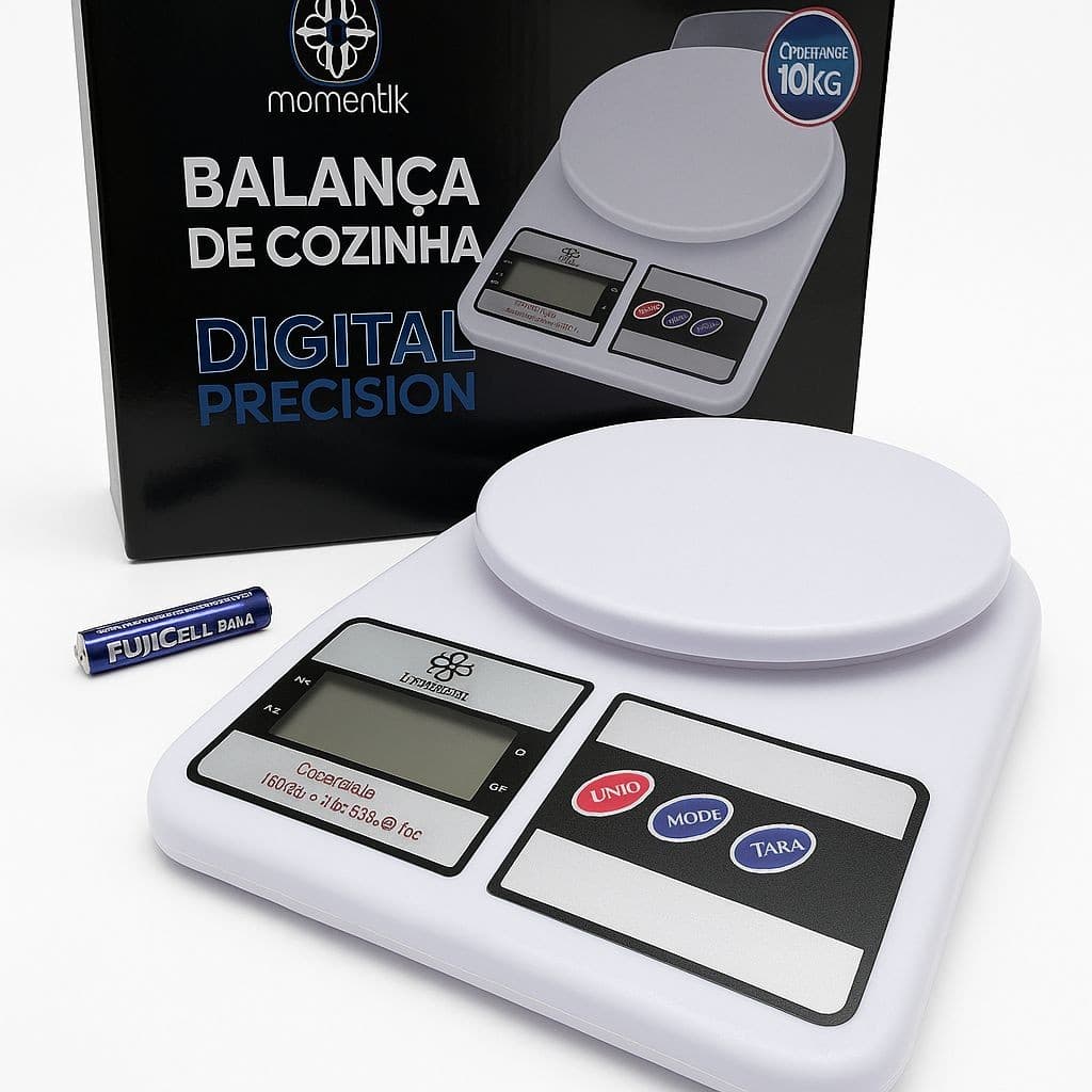 Balança de Cozinha Digital Moment com Alta Precisão e Pilhas Inclusas