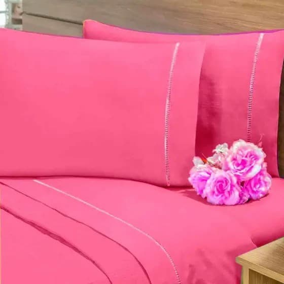 Par de Fronha Ponto Palito 200 Fios-Pink