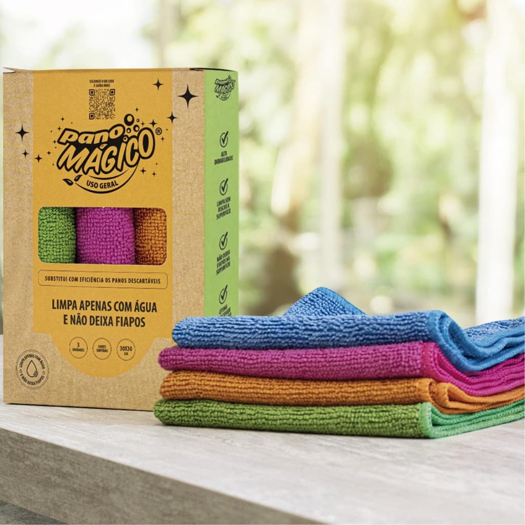 Kit 3 Pano Mágico Ákora Flanela Microfibra de Limpeza Uso Geral  30x30