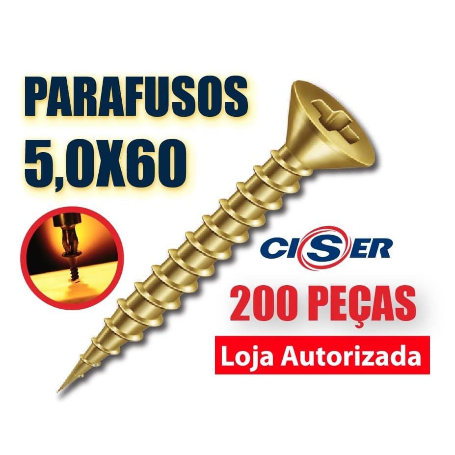 Parafuso 5,0 X 60 Chipboard Chata Phillips para Madeira - CISER CAIXA COM 200 peças - 5 0 x 60