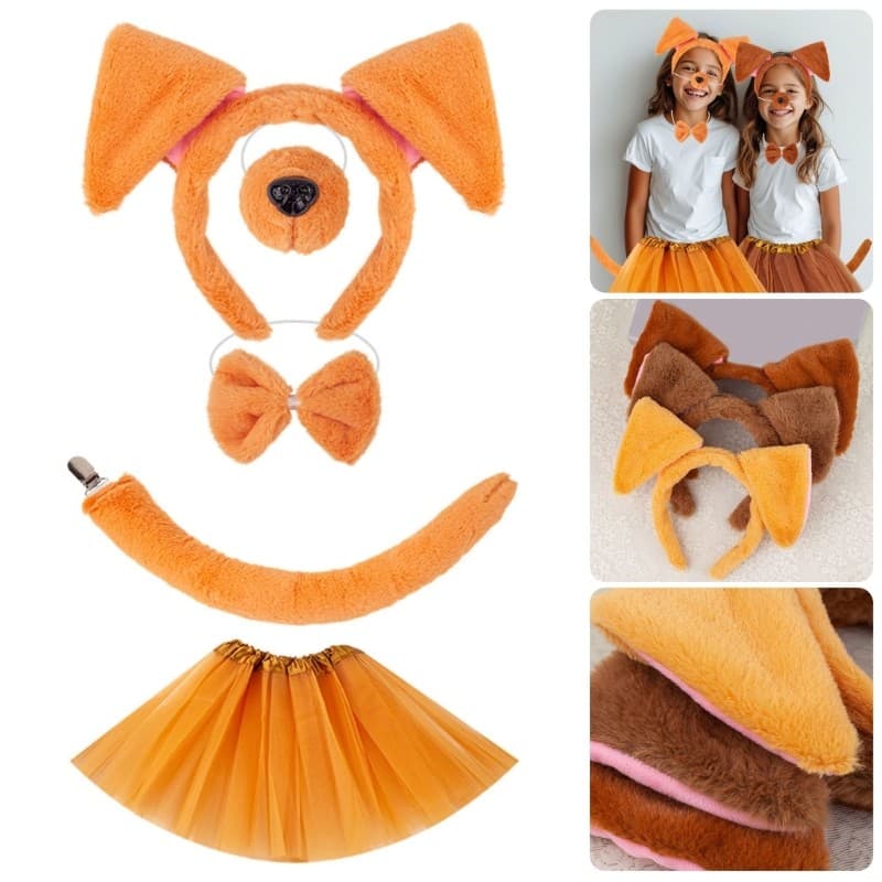 Trajes De Animais Aconchegantes Com Orelhas De Cachorro , Faixa De Cabeça , Saia Tutu Para Festa De Cosplay De Halloween