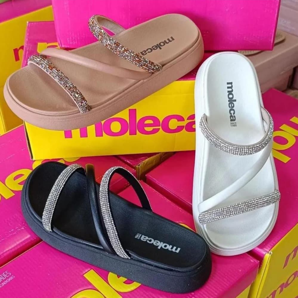 Super Sandália Feminina Papete Strass Pedrinha modelo 2024 FER-2026
