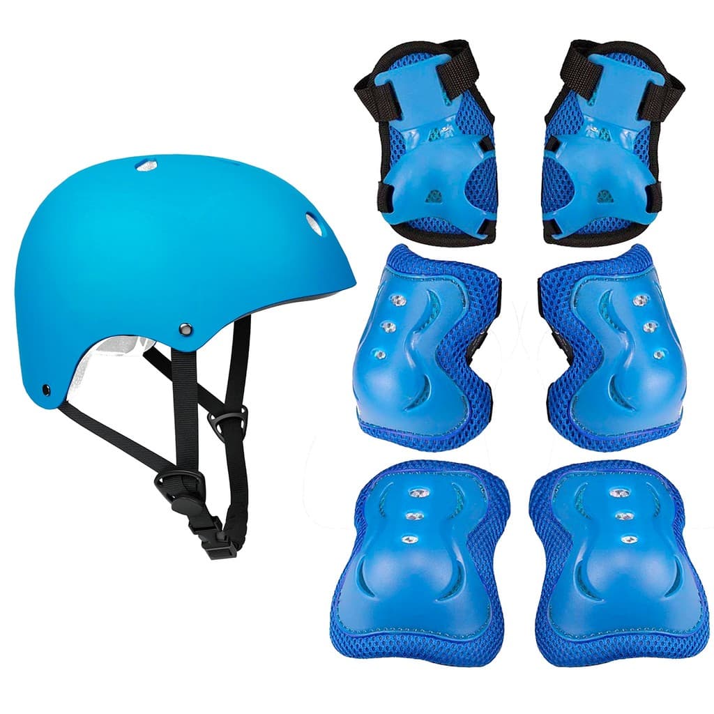 Capacete Joelheira Cotoveleira Munhequeira Para Crianças Azul Kit De Proteção - Unitoys