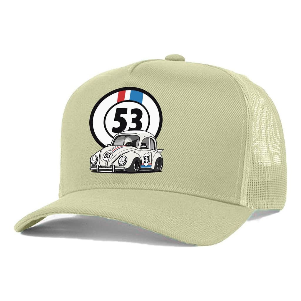 Boné Trucker Bege Liso Redinha Herbie 43 Fusca Aba Curva