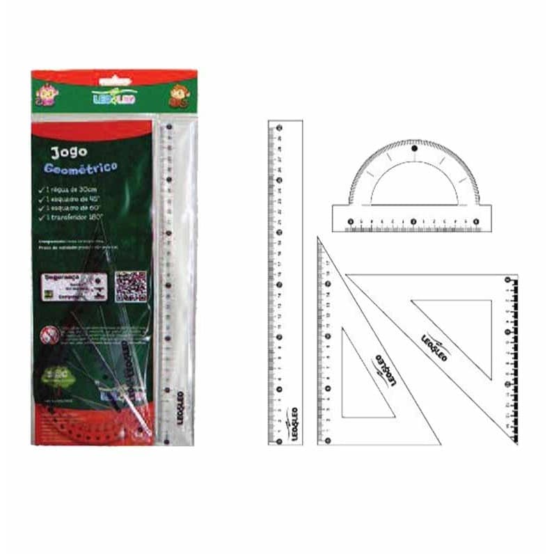 Kit 4 Reguas Regua Transferidor 180° Esquadro de 45° 90° Escolar 1 Grau Plástico Leonora