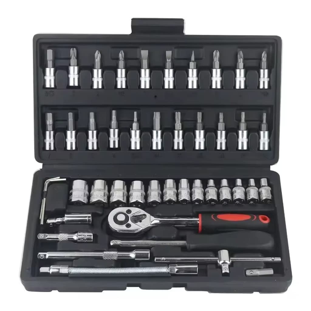 Kit Ferramentas Completo 46 Peças Chave Catraca Jogo De Soquetes Aço + Estojo