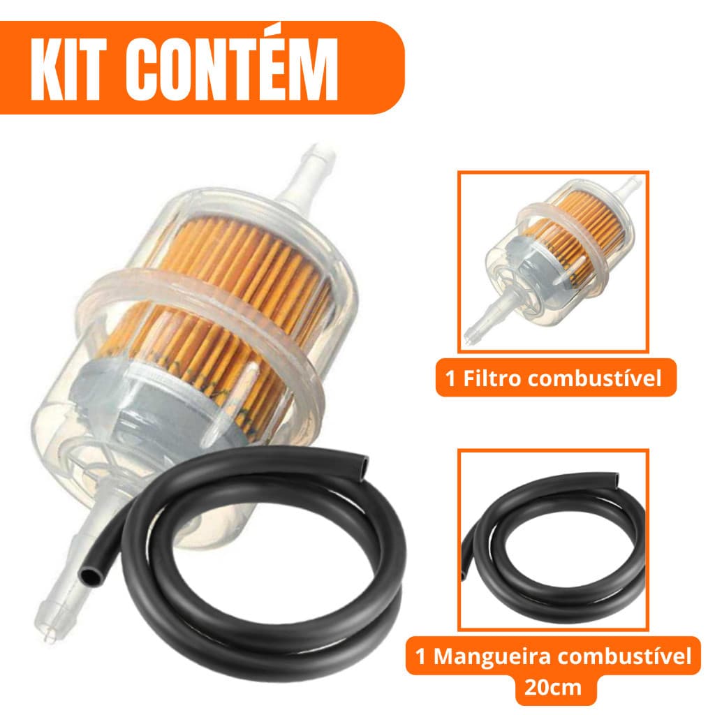 Filtro Combustível Gasolina Motos Carburadas + Mangueira Universal Cg Titan Fan 125 150 Ybr Factor