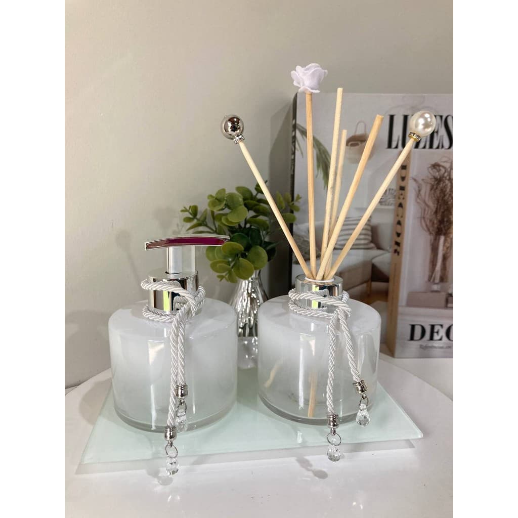 Kit Difusor e Saboneteira com Bandeja Branco Pícolo