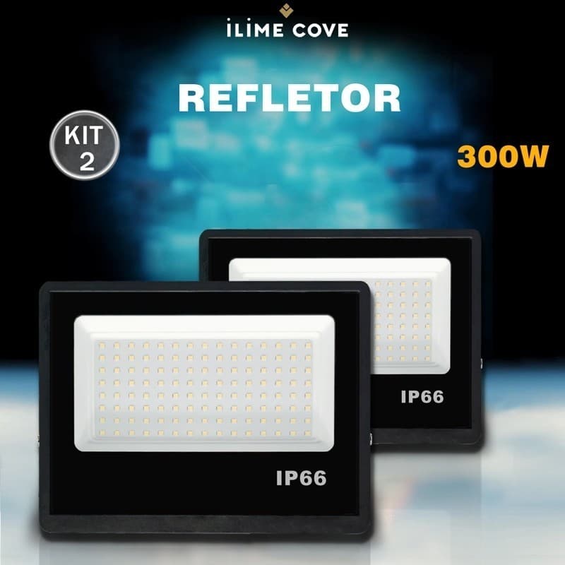 Kit 2 Refletor LED 300W Holofote Bivolt Super Brilhante e Econômico IP66 à Prova d'Água Externas