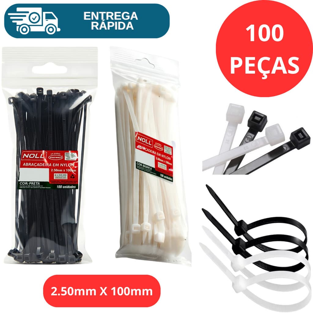 Kit 100 Abraçadeira De Nylon Enforca Gato 2,5mm X 100mm Fina Cinta Plastica Pequeno Hellerman