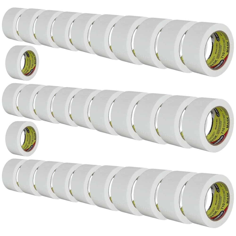 Caixa De Fita Crepe 48mm x 50m Adelbras Mask 710 Rolo Largo Pintura Mascaramento 32un
