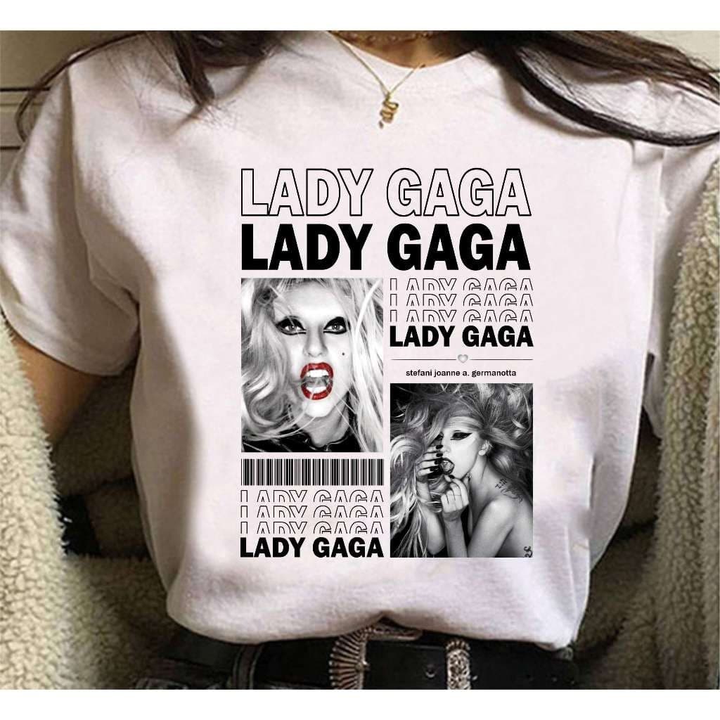 [Camiseta Premium em Algodão Puro]SISI Camiseta Camisa t shirt feminina Lady Gaga blusa elegante de frio feminina