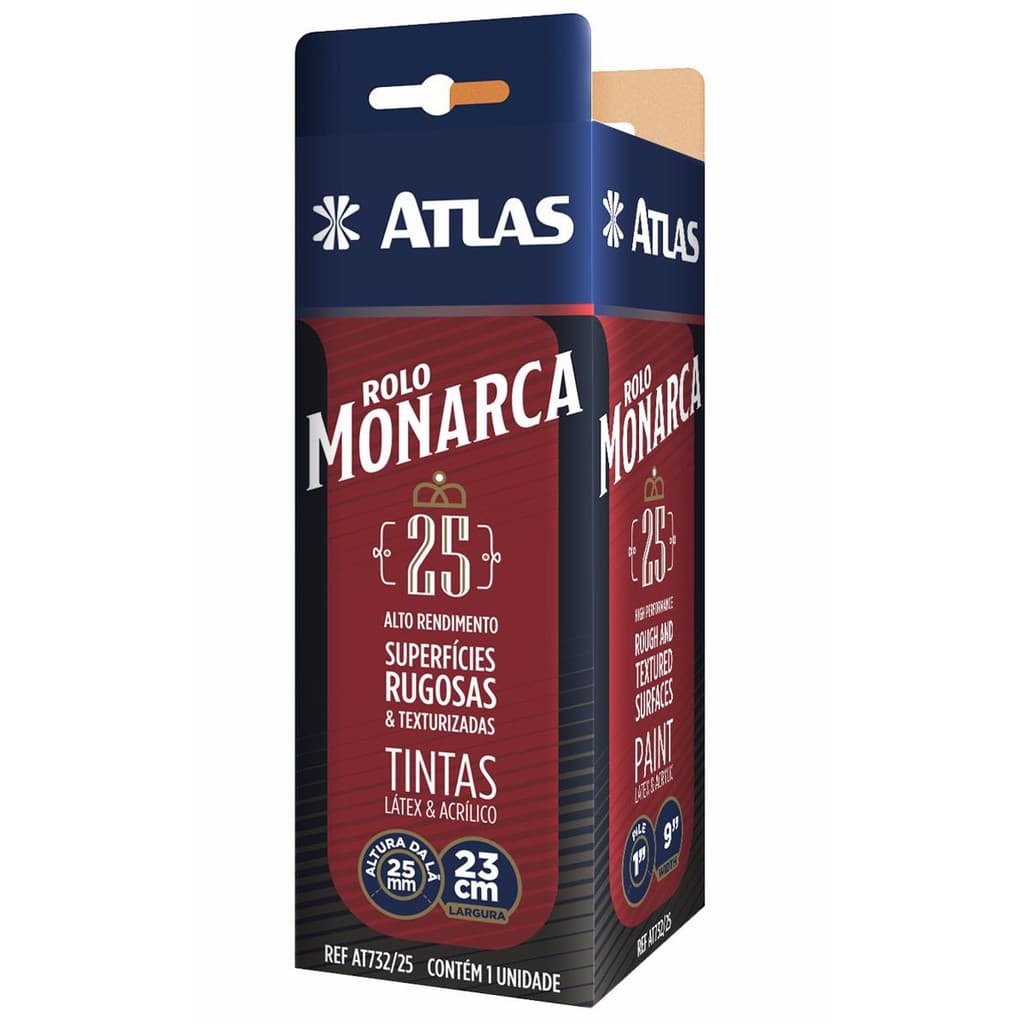 Rolo Monarca De Pintura Lã Sintética 25mm Atlas