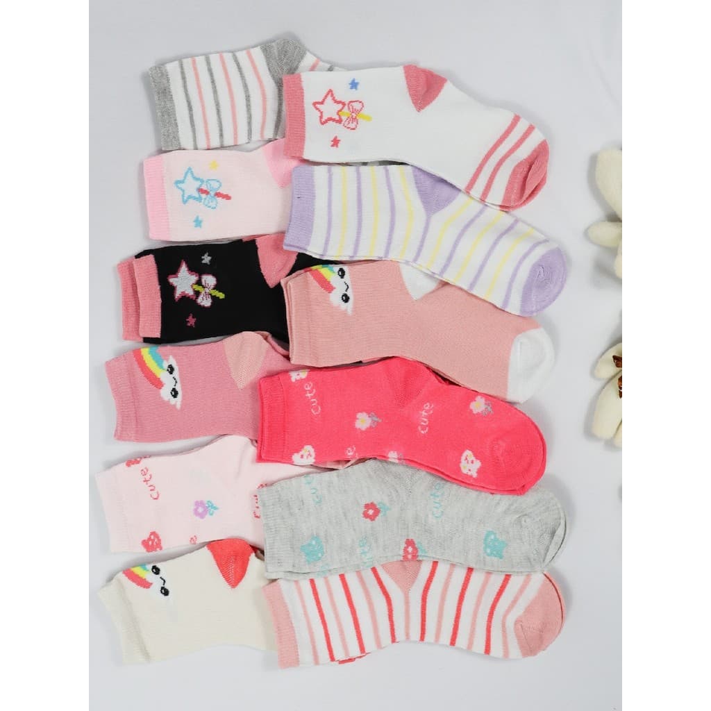 Kit com 12 Pares de Meias Infantil Menina CORES E/OU ESTAMPA SORTIDAS/ALEATÓRIA