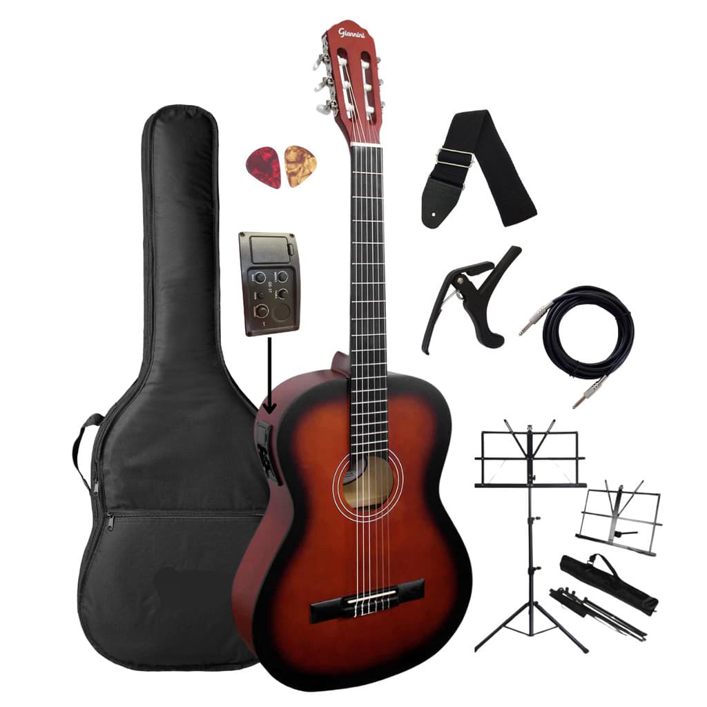 Violão Elétrico Nylon Gannini Sunburst + Acessórios