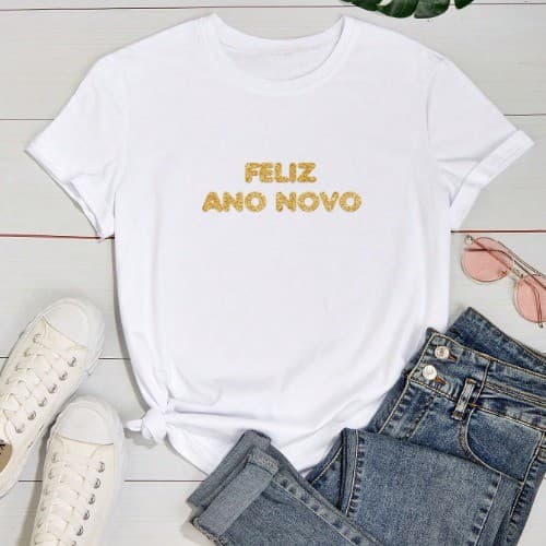 Camiseta Blusa T Shirt Feminina Tumblr Ano Novo Dourado