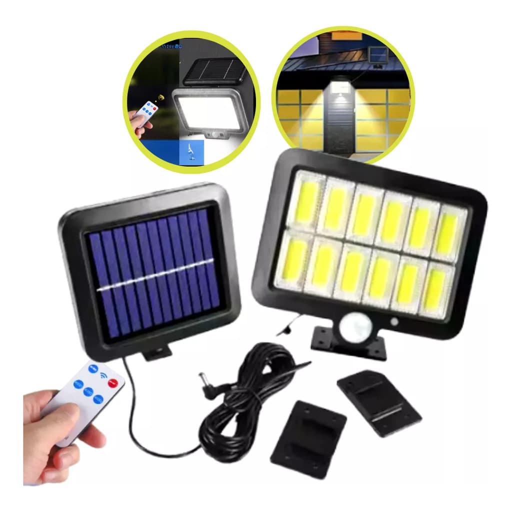 Luminária Refletor Solar e Sensor de Presença 120 COB Controle Remoto A prova De Água LKY0043