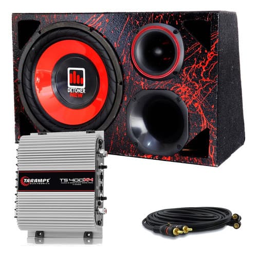 Caixa Trio Som Carro Detoner 12 Pol Vermelho+ Modulo Taramps