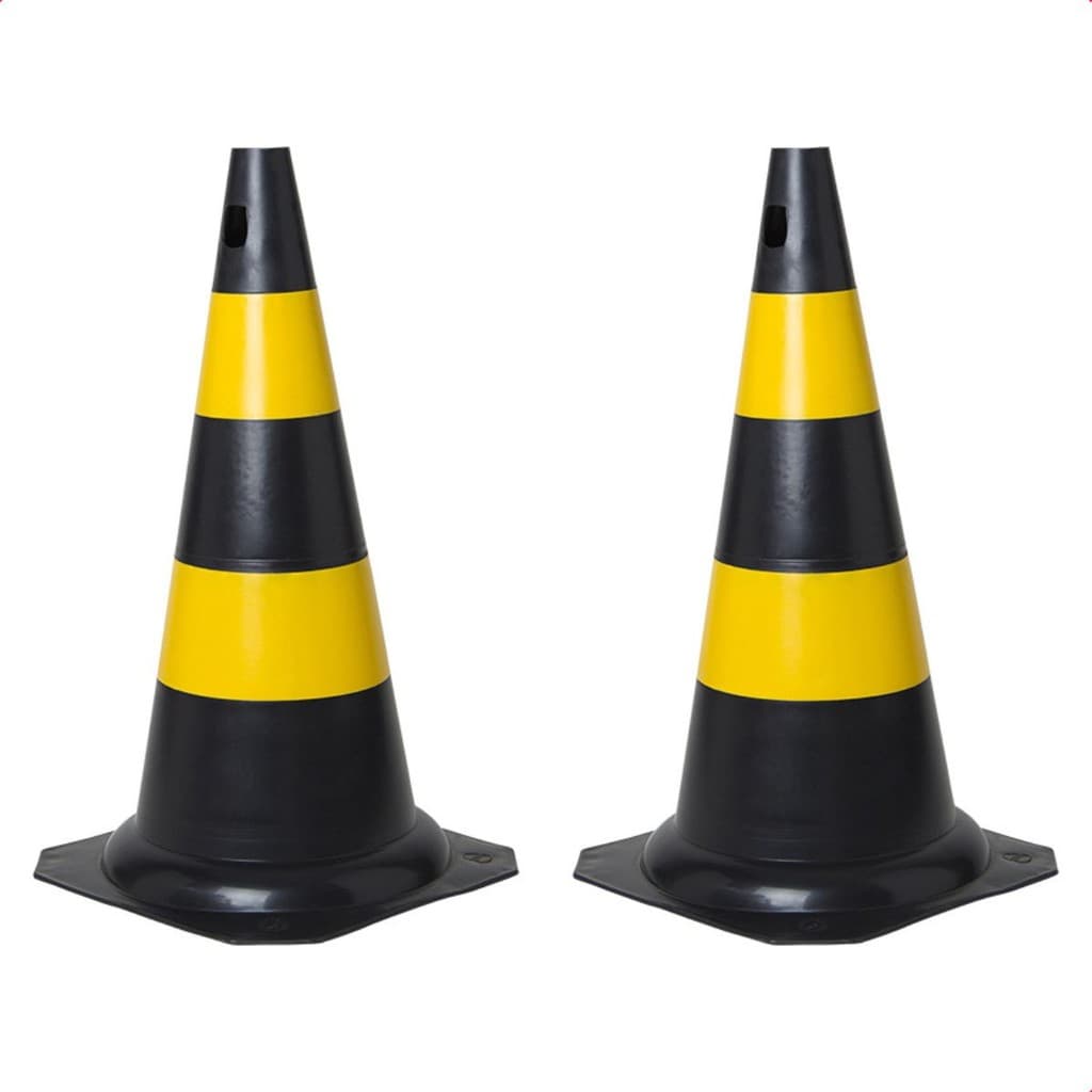 Kit 2 Cone De Sinalização Rígido 50cm Preto Amarelo Para Estacionamento Trânsito Obra Segurança