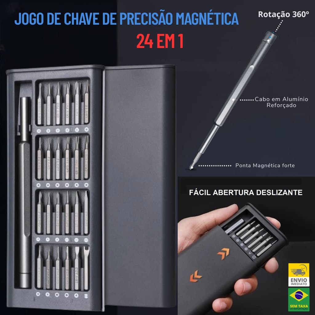 Kit de Ferramentas Jogo de Chave Magnética Precisão 24 Peças Pequenos Reparos Compatível - Celular Notebook