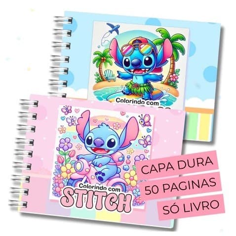 Livro STITCH para colorir - CAPA DURA - 50 folhas 150g ESCOLHA A COR DA CAPA- LAMINAÇÃO HOLOGRAFICA