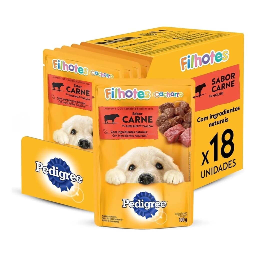 KIT C/ 18 UN Sache Pedigree Cachorro Filhote - Carne