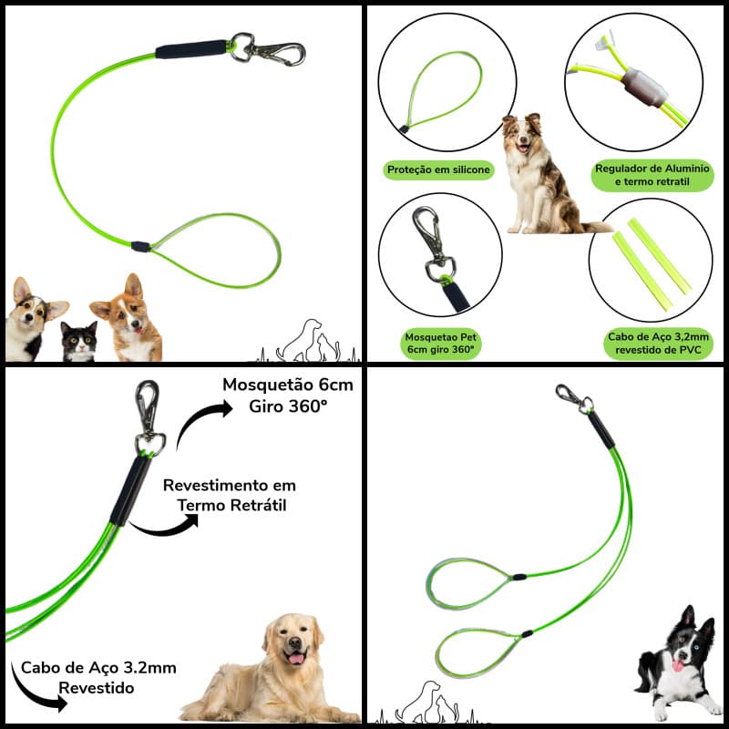 Trio de Guia Pet de Contenção VERDE 45,60 e 70cm Banho e Tosa Veterinario Pet Shop Groomer - Caes e Gatos