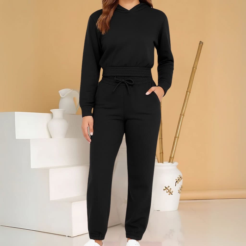 Conjuntos Feminino com Capuz Inverno Agasalho Moda Blogueira Look para o frio tecido moletom