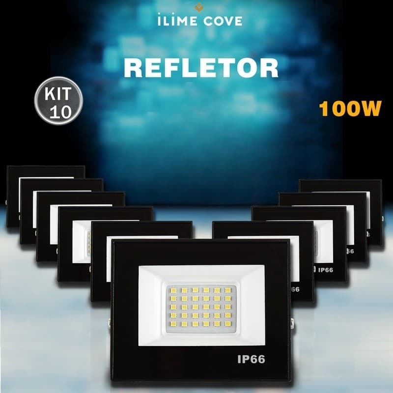 Kit 10 Refletor LED 100W Holofote Bivolt Econômico e Durável IP66 à Prova d'Água Super Brilhante