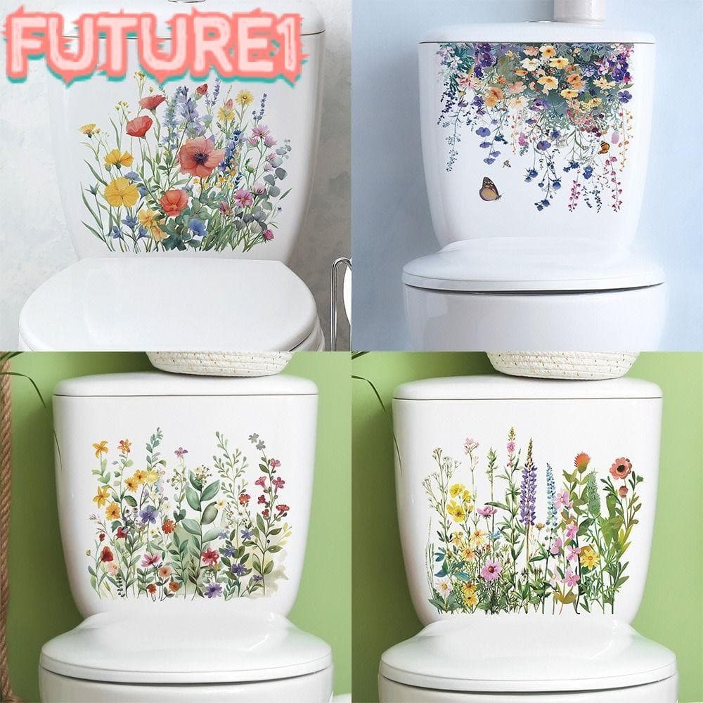 Futuro Adesivos De Vaso Sanitário Com Flor De Borboleta , Adesivo À Prova D'água Para Decoração De Parede De Banheiro ,