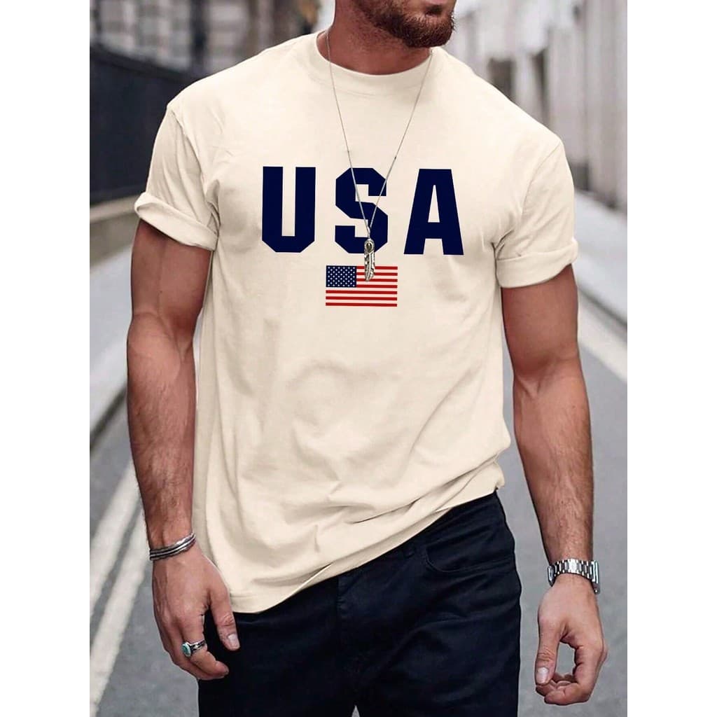 Camiseta Masculina Bandeira Americana  100% Algodão Lançamento Casual Basica