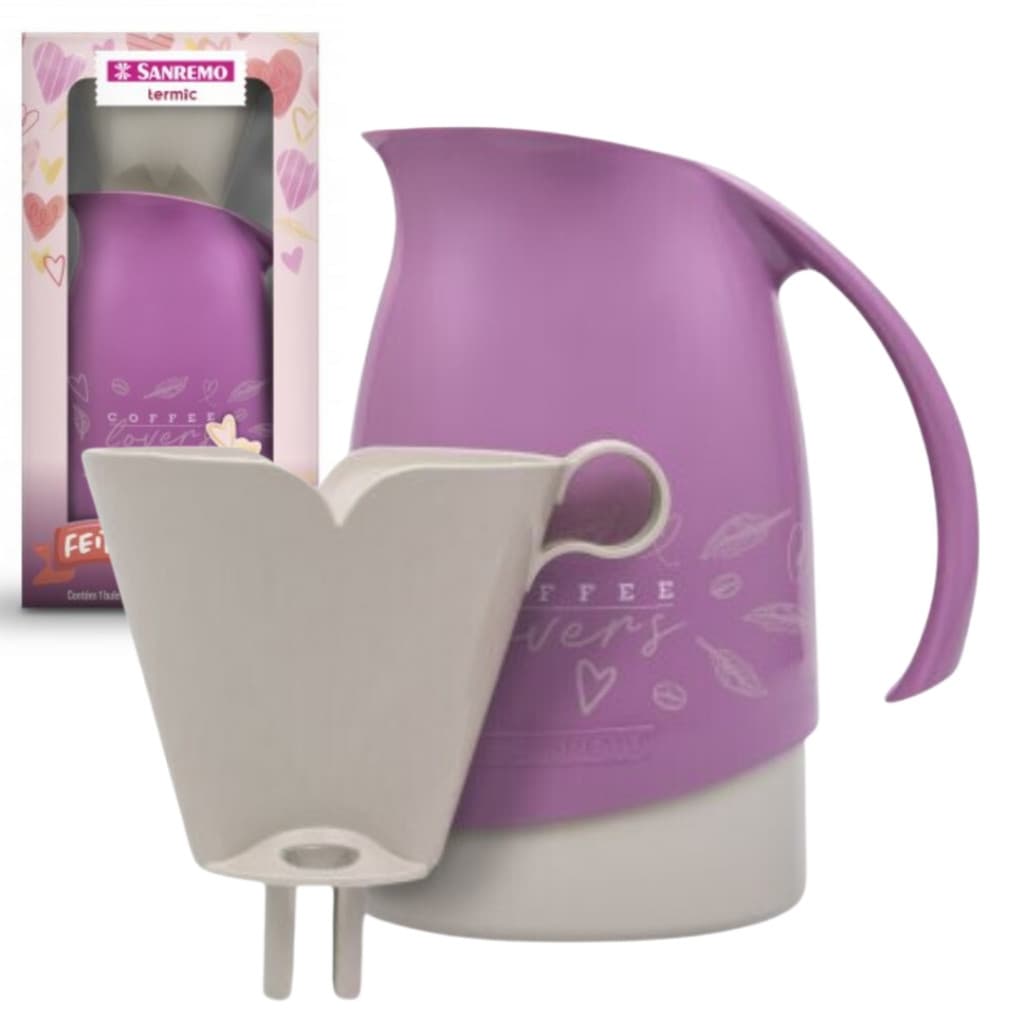 Conjunto Garrafa Térmica 700ml Bule Térmico com Suporte para Filtro de Café Sanremo SR1011-63 Lilás