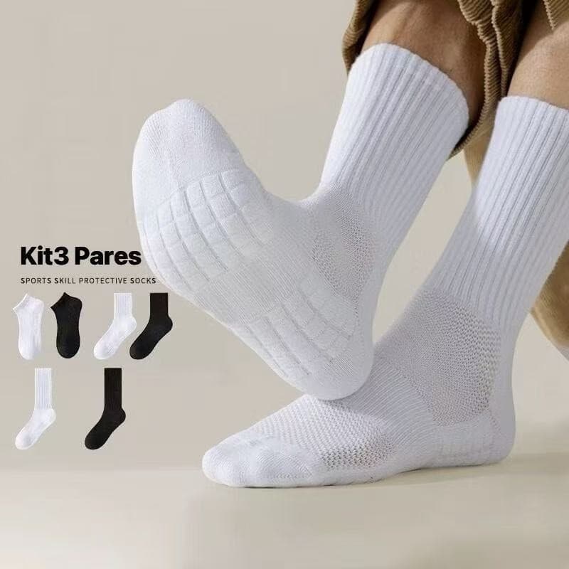 Kit 3 pares Meias Masculinas De Basquete De Cano Médio De Verão – Esportivas Antiodor E Absorventes De Suor
