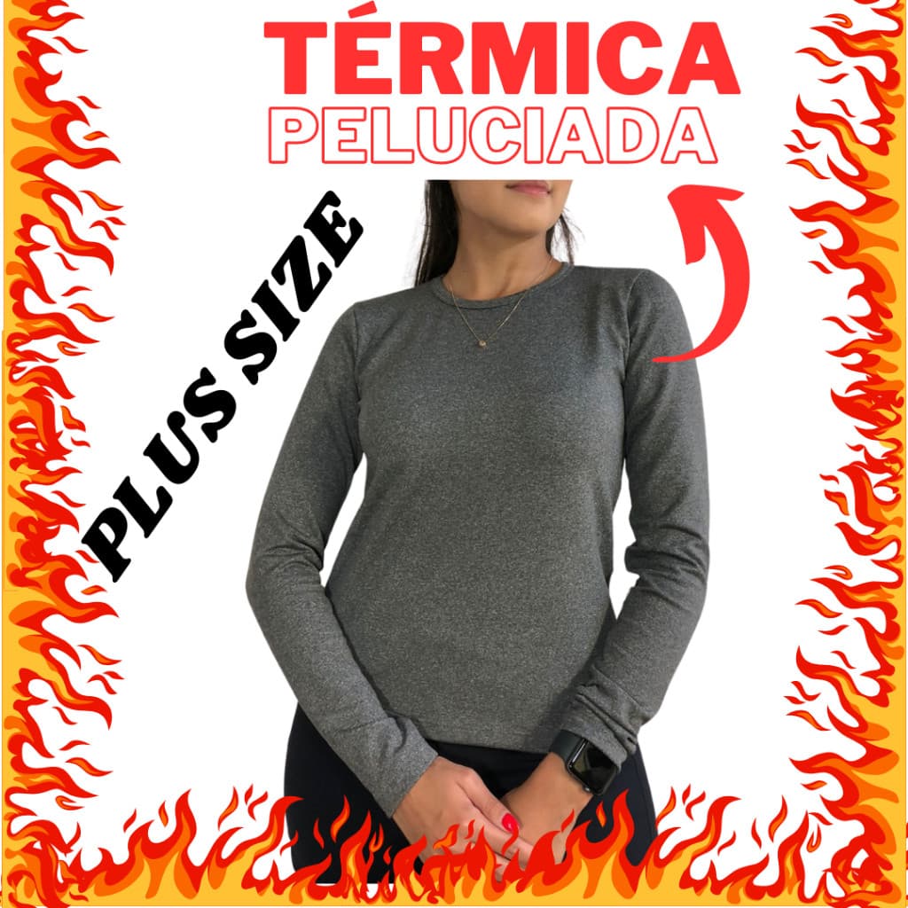 Blusa de Frio Plus Size Feminina Segunda Pele Térmica Pelúcida Forrada Flanelada