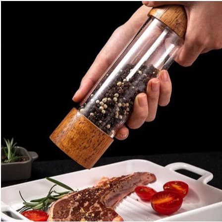 Moedor Manual Cilíndrico De Sal Pimenta Temperos Especiarias em Madeira e Acrílico