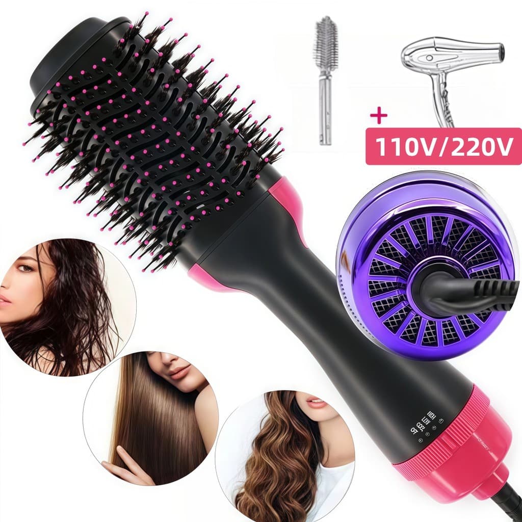 110V/220V Escova Secadora Alisador Elétrica Quente Cabelo,Com 3 Em1 Hair Styler