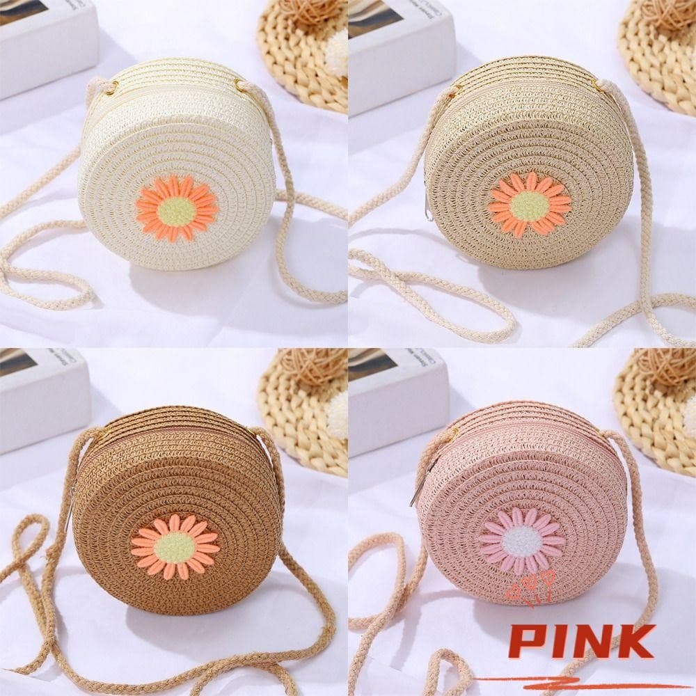 PINK1 Bolsa De Palha , Artesanal Tecida Moedas Em Formato De Concha Praia De Verão , Feminina E Menina