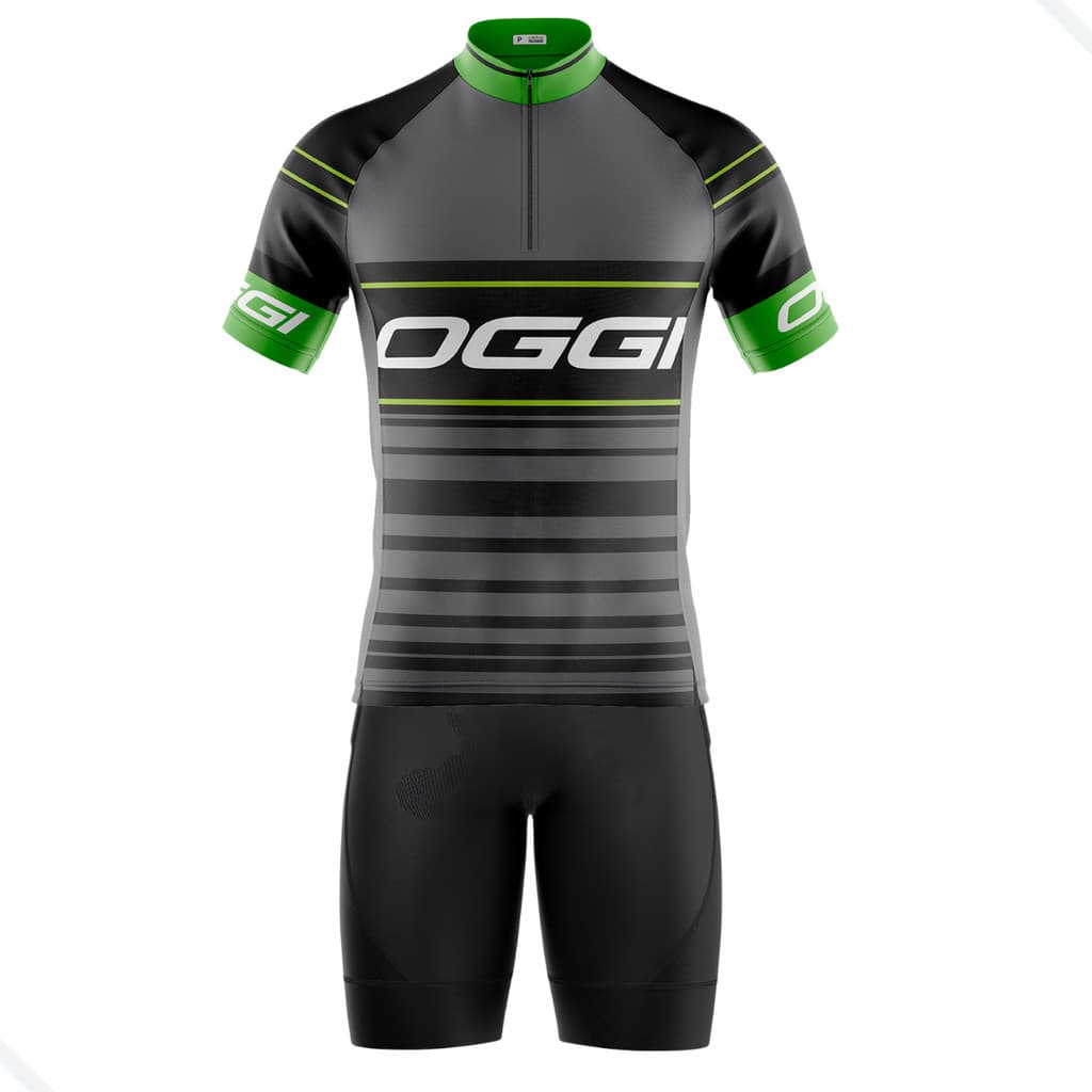 CONJUNTO CICLISMO MASCULINO BERMUDA E CAMISA OGGI CINZA COM BOLSOS UV 50+